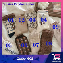 Load image into Gallery viewer, 5 Pairs Cute Cartoon Socks Animal Print Bear Socks Japanese Fashion Kawaii Women Cotton Rhombus Middle Tube Socks
