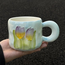 Load image into Gallery viewer, Tulip Coffee Mug With Spoon And Handle Flowers Ceramic Porcelain Mug Breakfast For Women Girls Gift With Gift Box
