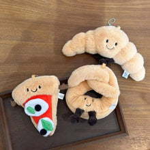 Load image into Gallery viewer, Funny Plush Pizza Bread Pendant Cartoon Stuffed Doll Croissant Keychain Hanging Ornament Car Keyring Bag Accessories
