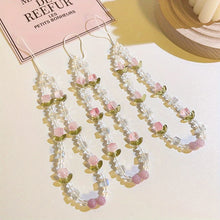 Load image into Gallery viewer, Korea Cute Pink Tulips Crystal Phone Chain Clear Flower Beaded For Phone Samsung Pendant Anti-Lost Phone Chain Hanging Jewelry
