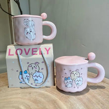 Load image into Gallery viewer, Cute Kawali Chiikawas Ceramic Mug Coffee Cup Milk Cup with Lid Spoon Fashion Ins Cute Girls Gift Birthday Gift For Girlfriend
