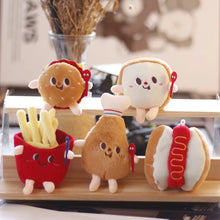 Load image into Gallery viewer, Kawaii Food Bread Hamburger Hot Dog French Fries Plush Doll Soft Stuffed Plush Pendant Keychains for Children Xmas Gifts Toys
