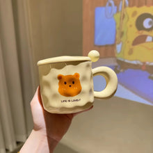 Load image into Gallery viewer, Korean Style Cartoon Bear Ceramic Coffee Mug Bear Mug Girl Retro Coffee Cup Afternoon Tea Cute Ceramic Mug cute coffee mug
