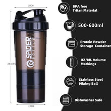 Load image into Gallery viewer, 500ML Shaker Protein Bottle 3 Layers Shaker Cups with Powder Storage Container Mixer Cup Gym Sport Water Bottles
