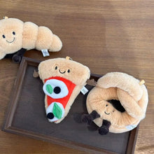 Load image into Gallery viewer, Funny Plush Pizza Bread Pendant Cartoon Stuffed Doll Croissant Keychain Hanging Ornament Car Keyring Bag Accessories
