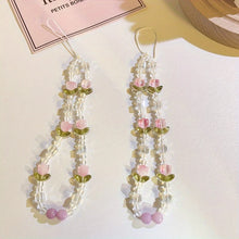 Load image into Gallery viewer, Korea Cute Pink Tulips Crystal Phone Chain Clear Flower Beaded For Phone Samsung Pendant Anti-Lost Phone Chain Hanging Jewelry
