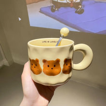 Load image into Gallery viewer, Korean Style Cartoon Bear Ceramic Coffee Mug Bear Mug Girl Retro Coffee Cup Afternoon Tea Cute Ceramic Mug cute coffee mug
