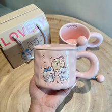 Load image into Gallery viewer, Cute Kawali Chiikawas Ceramic Mug Coffee Cup Milk Cup with Lid Spoon Fashion Ins Cute Girls Gift Birthday Gift For Girlfriend
