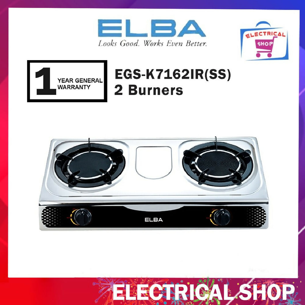 Elba 2 Burner Gas Stove EGS-K7162IR(SS) Automatic Piezo Ignition (Silver) Dapur Gas