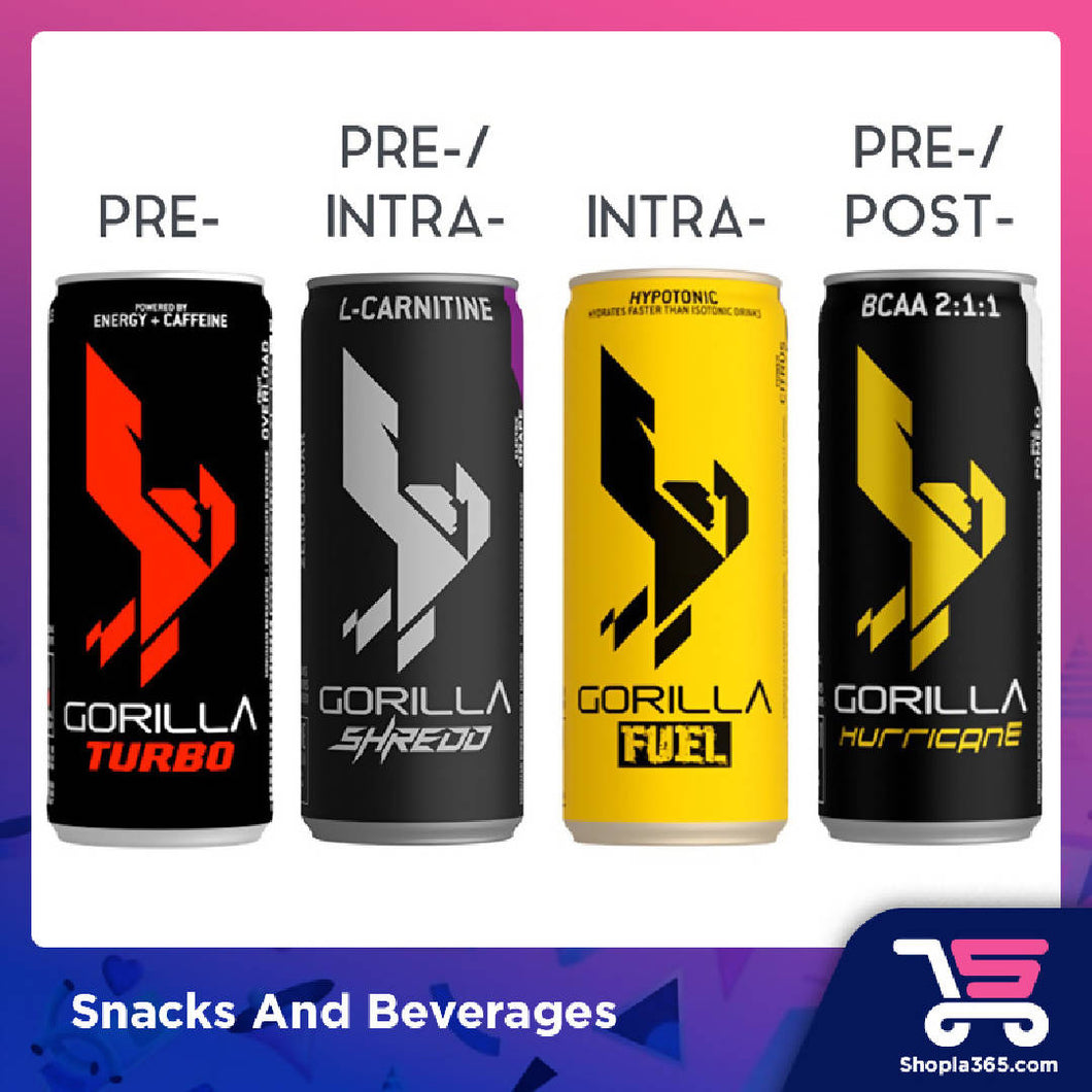 Gorilla Energy Drinks 325ml x 24 / 240ml x 24 - Turbo / Shredd / Fuel / Hurricane Sports Energy Booster Increase Strength Shredded Vitamin