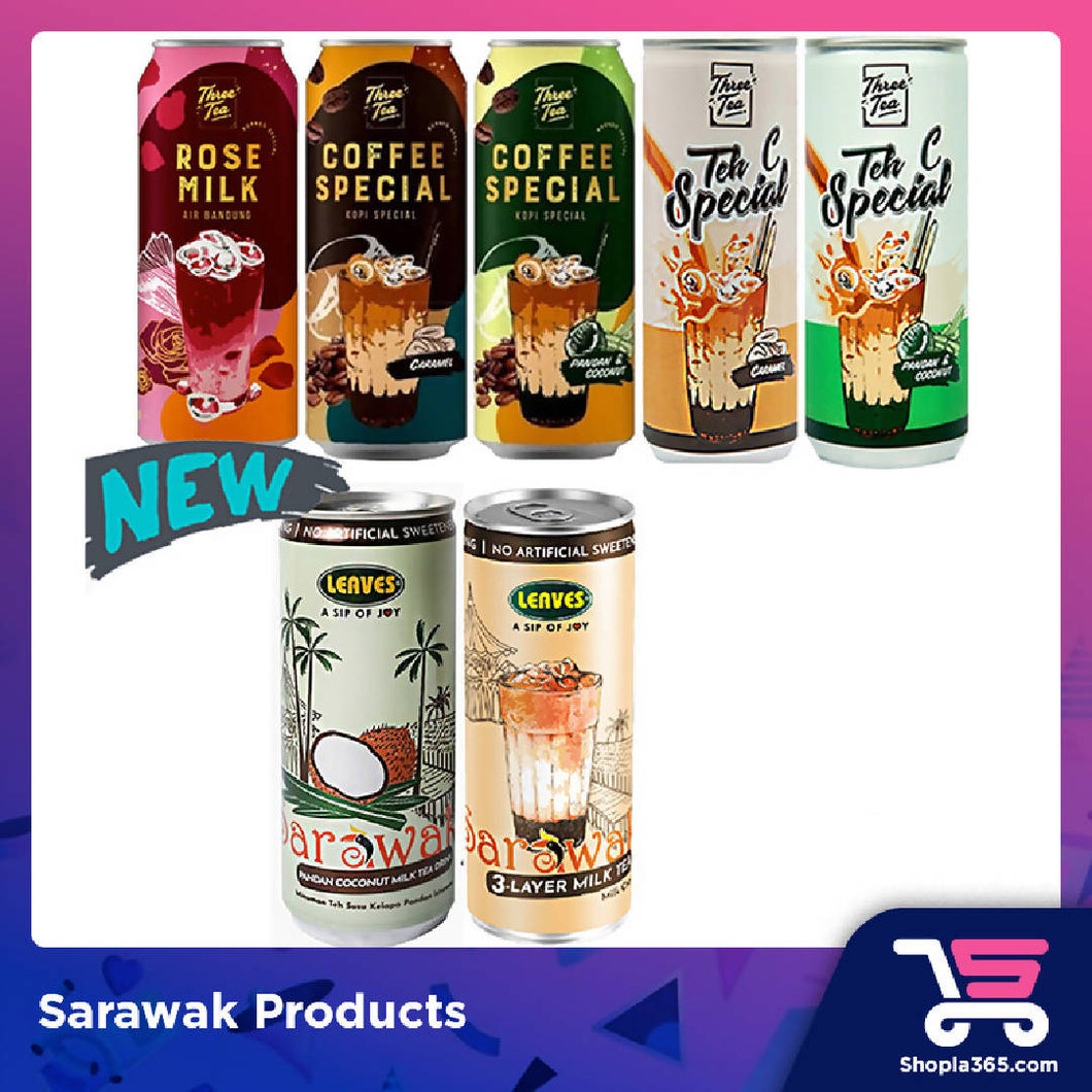 Three Tea Teh C Special / Sarawak 3 Layer Milk Tea by Leaves 240ml x 24 (Caramel / Pandan & Coconut)